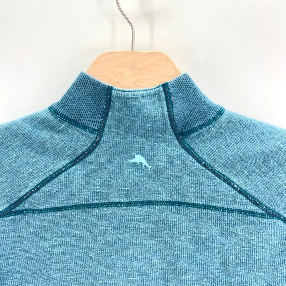 Tommy Bahama Quarter Zip Reversible Pullover XL Cotton Teal Blue Coastal 1/4 Zip